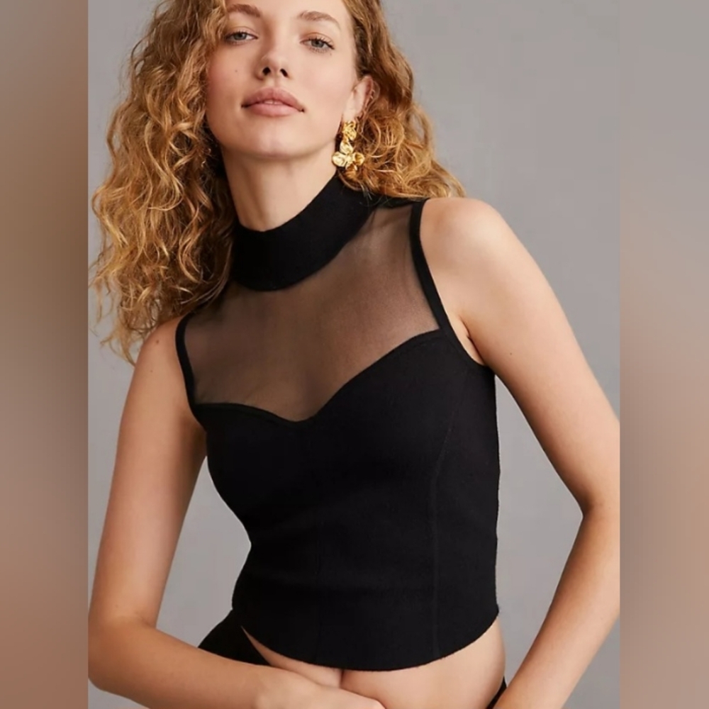 Anthropologie Black Mesh Sweetheart Top Shirt Size Small NEW NWT Sleeveless
